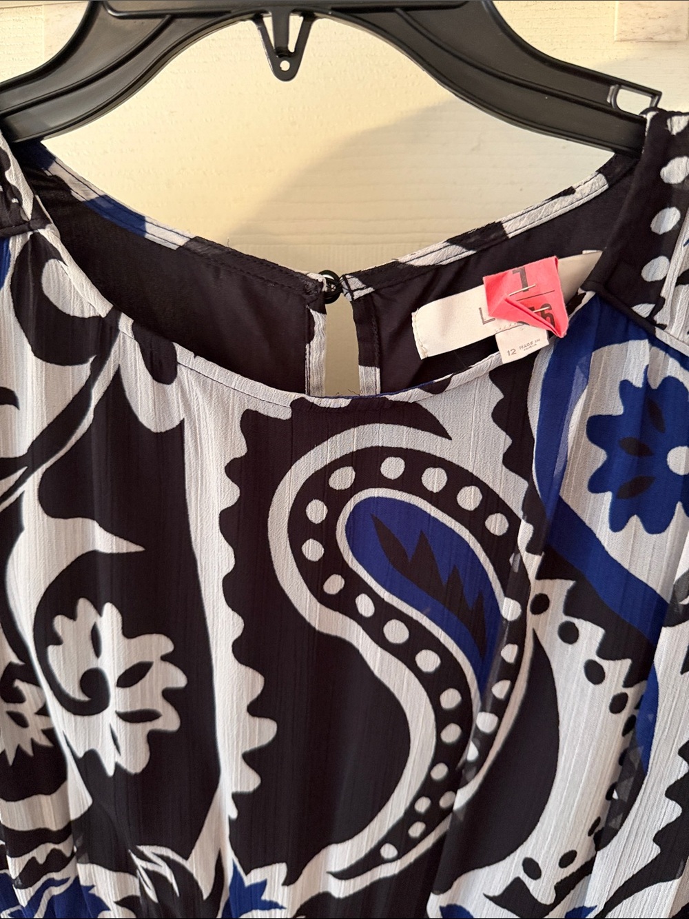 LOFT Paisley Print Long Sleeve Midi Dress - Blue, Black & White - Picture 2 of 7